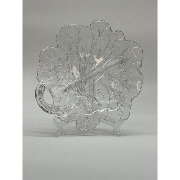 Vintage Indiana Glass Pebble Leaf Serving Relish Dish Tree of Life Design 8.5" - Picture 3 of 5